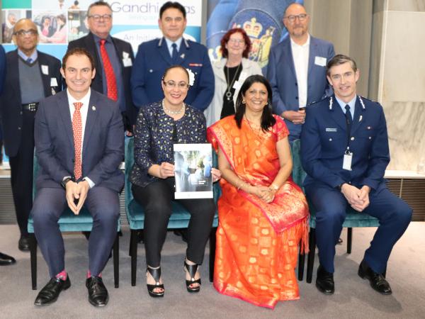 Commissioner Andrew Coster with, from left, Ministers Stuart Nash and Jenny Salesa and Ranjna Patel. 