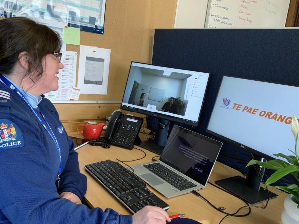 Sergeant Justine Bishop joins a virtual sitting, with  TPO Coordinator Taylor Hill and panel member Maira Boyle on screen. 