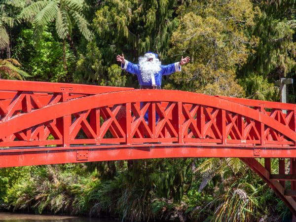 Jock in his new blue custom-made Santa suit.