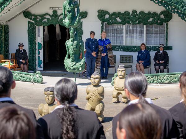 Hukarere Girls' College sing waiata at the Pōwhiri for new Eastern District Commander Jeanette Park