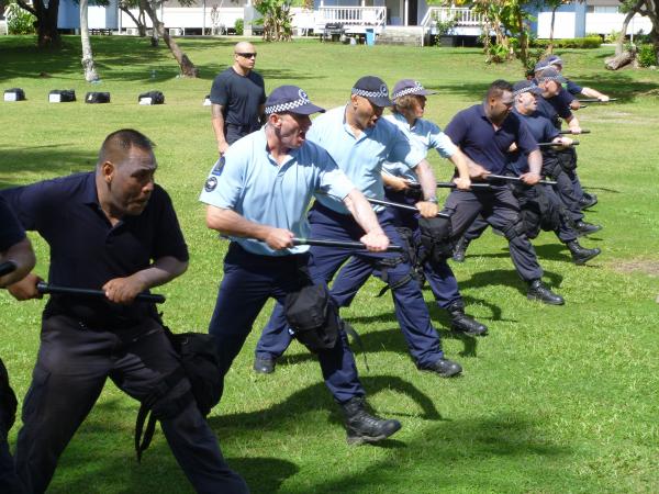 Claire and colleagues doing public order training in the Solomons in 2012.