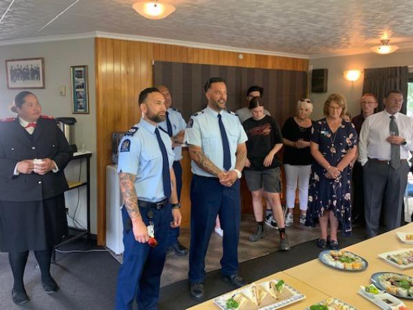 Area Prevention Manager Senior Sergeant Darren Paki welcoming Nick (pictured to the right of Darren).