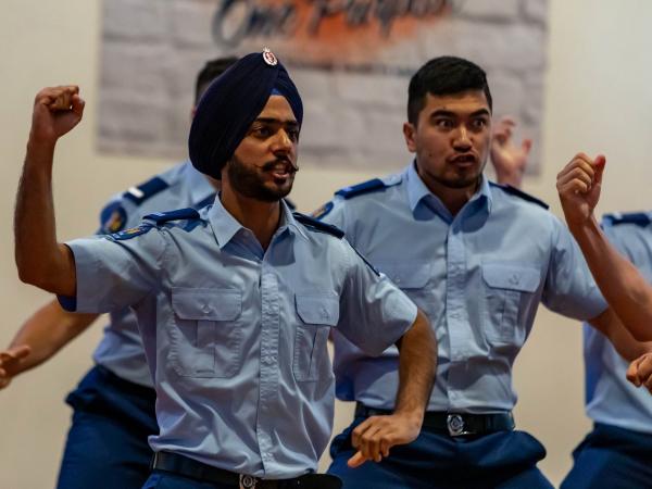 Constable Jagmeet Singh during the haka. (Photo credit: Gareth Davies)