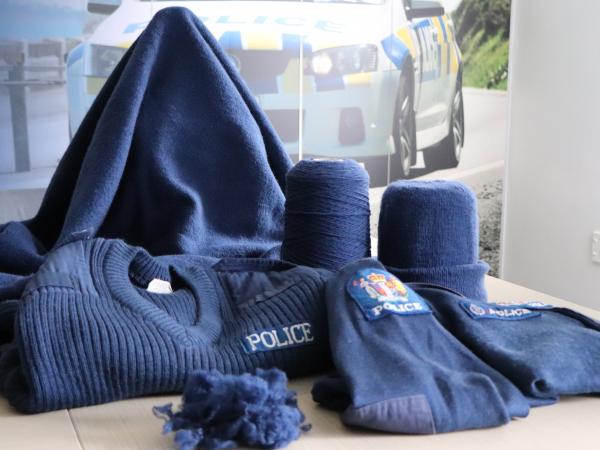 Old Police jerseys, the yarn they're being turned into, and one of the blankets.
