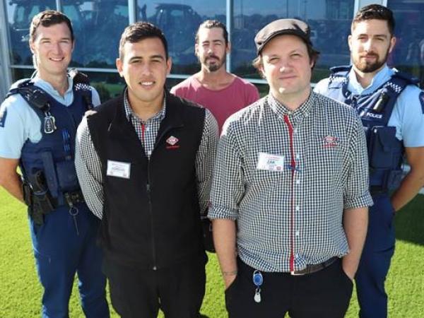 L-R: Acting Sergeant Leon Balvert, Jordan Ishigaki, Jason Bithell (back), Zak Grammer and Constable Jordan Crowe. 