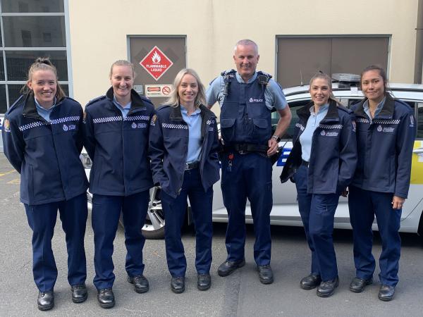 L-R: Constables Melissa Wallace, Larissa Muir, Gemma McKenzie, Sgt Karl Hemmingsen, Constables Bridget Clapp, Shontelle Smith