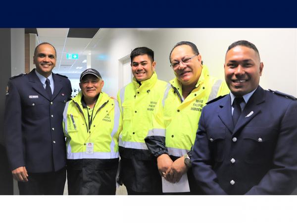 Inspector Ash Gore and Constable Mataiasi Tongotea with Whau Pacific Wardens.