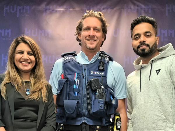 Rob with Drive Show hosts Sandy, left, and Raghu.