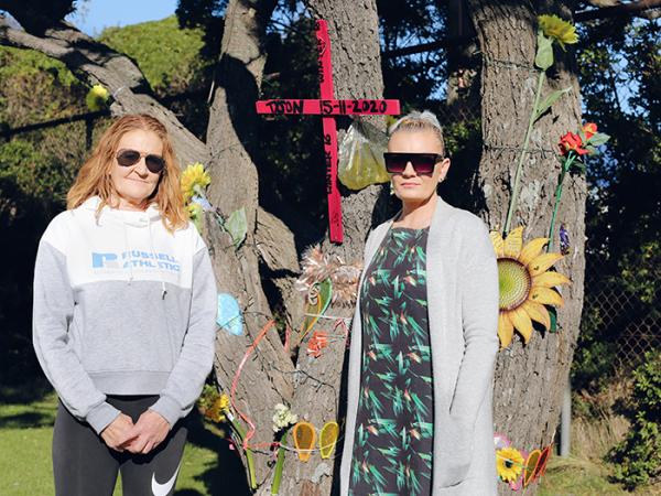 Rachel (right), with her mum Marie at the site of the crash where her son Tyson died.
