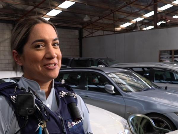 Constable Erana Savage with some of the types of cars being stolen in Waikato