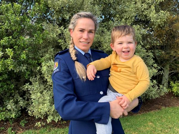 Constable Crystal Pratt and her son.