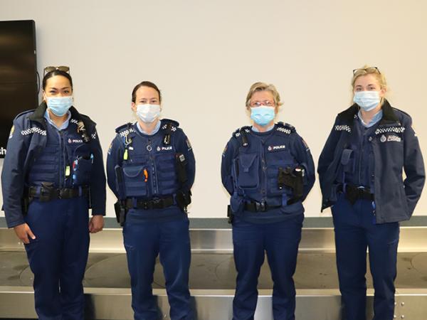 Constables Analupe Halaleva and Erin Doherty, Senior Constable Karren Bye and Constable Courtney Myron await the Herc in Dunedin