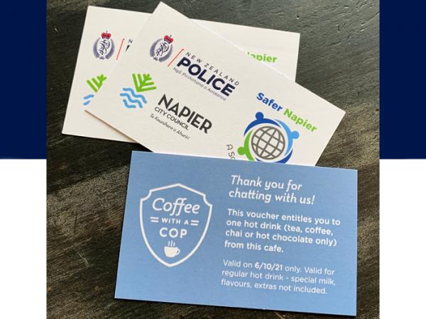 Coffee with a Cop cards, offering the holder a free hot drink.