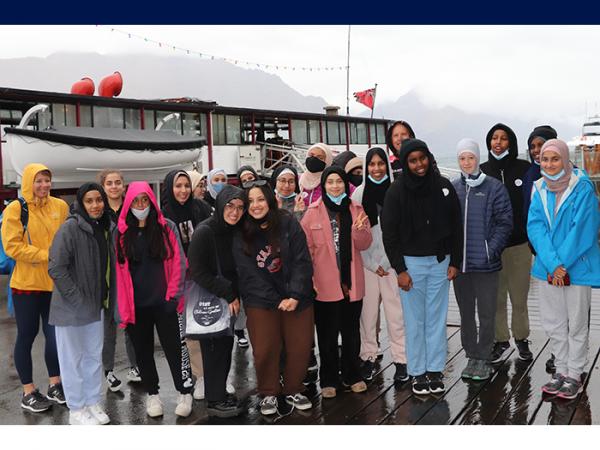The Blue Light Wahine Toa group as they prepare to board the Earnslaw on Lake Wakatipu