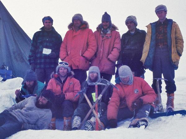 Greg (back row second left) and then Constable Stu Leighton (back row centre) with New Zealand safety personnel on Mount Erebus.