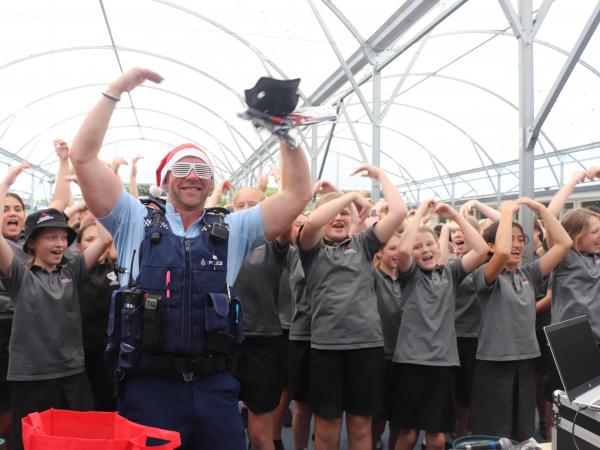 Allan and Feilding Intermediate students singing the YMCA.