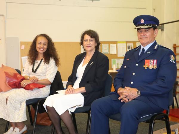 The official party, from left, Wing Patron Dr Julia Ioane, Police Minister Poto Williams and Deputy Commissioner Wally Haumaha.