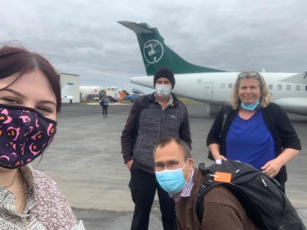 Arms staff Niamh Amas, Murray Johnston, Damian Karena, and Maxine Olsen visit the Chathams.