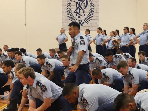 The wing performed an almighty haka, stirringly led by Constable Te Pukenui Hauwaho.