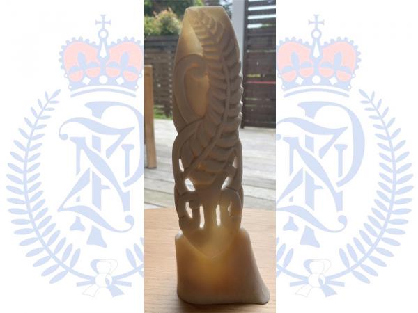 The bone sculpture presented to Constable Nicholas Moorhouse on graduating from Police College.