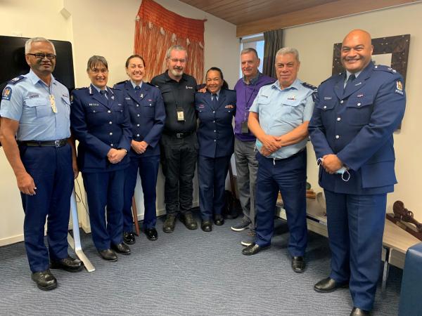 Senior Sergeant John Tangaere and Deputy Commissioner Tania Kura at left, and Insp Anaru George and Supt Warwick Morehu at right