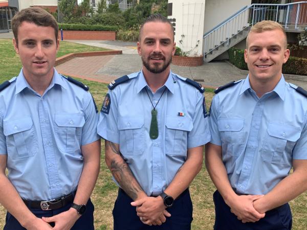 The award recipients (left to right) Constables Dylan Buttar-Scurr (First in Wing), Andrew Paterson (Leadership) and Ryan Stokes