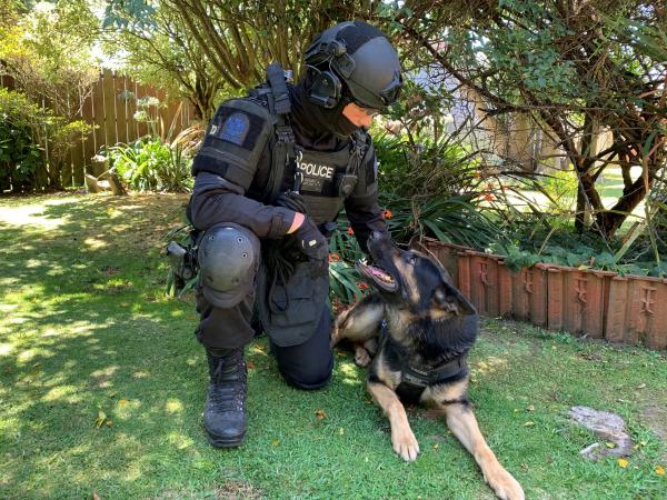 Senior Constable Kieran Goodhew and Vadar ready for AOS duties.