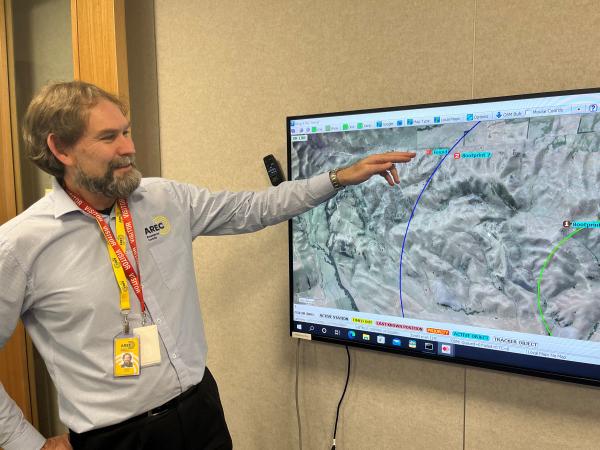 Steve Davis from Amateur Radio Emergency Communications points to the position the woman was found, around 5km from the farmhous
