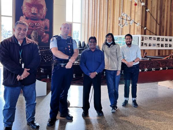 Commissioner’s Ethnic Focus Forum member Paul Patel QSM (centre) with Constable Jason Eason and panel members 