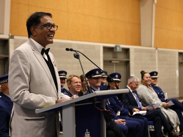Patron Pancha Narayanan speaking to the wing.