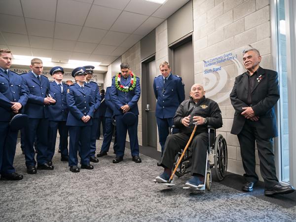 Horouta Marae Porirua kaumātua and former police officer Papa Tieki (Jack) Kaa addresses the wing before their graduation.