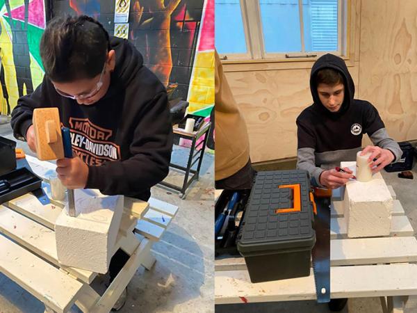 Some of the boys starting their carving projects.