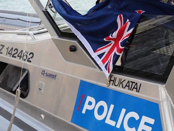 Close-up of the Hukatai detail on the Police rhib. It sits just above the Police logo.