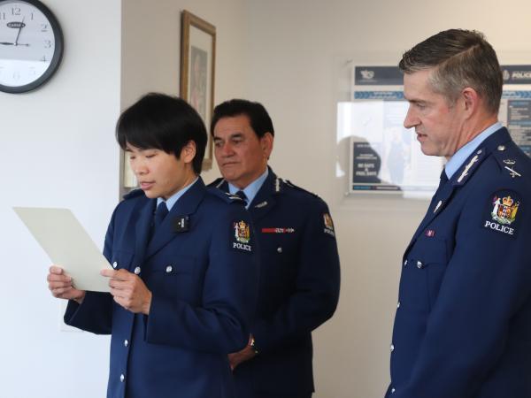 Constable Polly Yeh reading her oath.