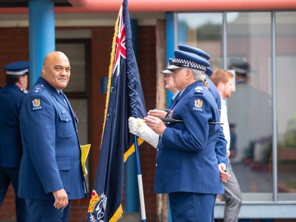 Director Training RNZPC Warwick Morehu talking to the colour party before the graduation.