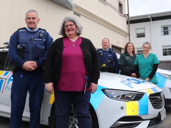 The Southern Team based in Dunedin, from left: Constable Brent Mitchell, Nic Roffey, Constable Stewart Thomas, Debby Foster and 