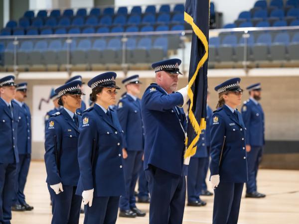 The colour party flying the Police flag for Wing 360.
