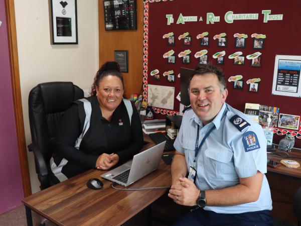 Anahera Hose, Director at the Te Awanui a Rua Charitable Trust and Central District Arms Manager Senior Sergeant Steve Field at 