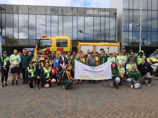Group photo with Hutt Valley special olympics athletes and all the emergency services staff.