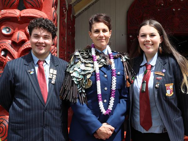  Former Kāpiti College head student Renée with current Kāpiti head students Leith Delaney (Head of Kura) and Bee Veale (Head of 