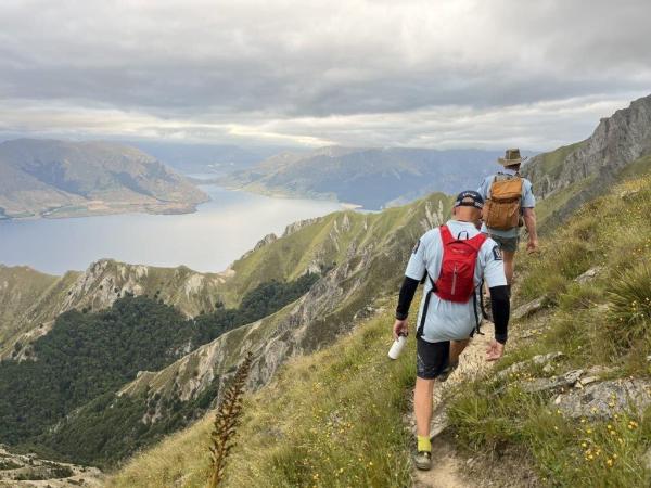 Back shot showing two of the walkers on Corner Peak.