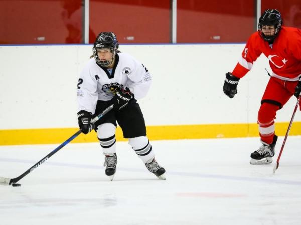 Anjali on the ice competing against Turkey in 2017.. 