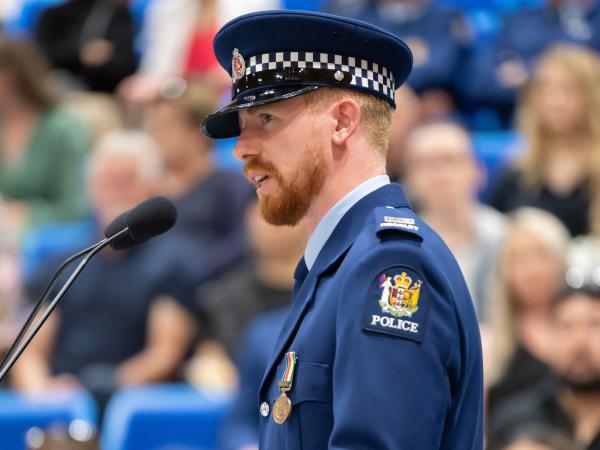 Constable Scott Morrison making a speech to his fellow graduates.