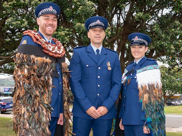 Constables James Bowden (Ngāi Tahu), Roy Lewis (Ngāti Kahu, Ngāti Kuri and Te Rarawa) and Constable Holly Cameron (Ngāti Porou).