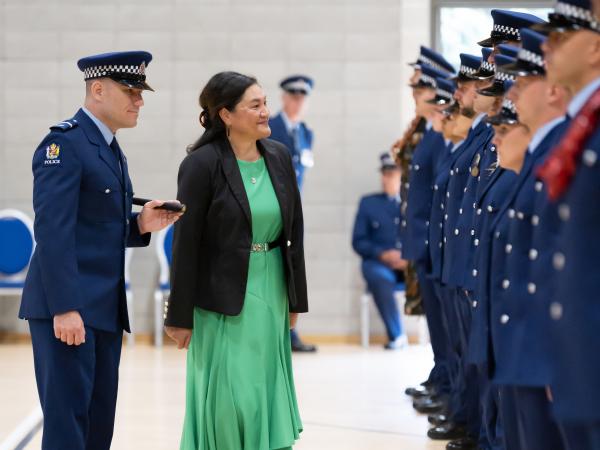 Wing Patron Arihia Bennett inspecting the wing. 