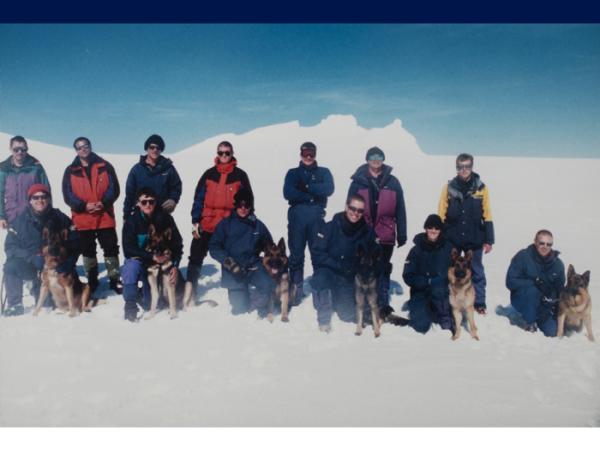 Up the mountain with participants in avalanche training - a discipline where the dogs quickly proved their worth.