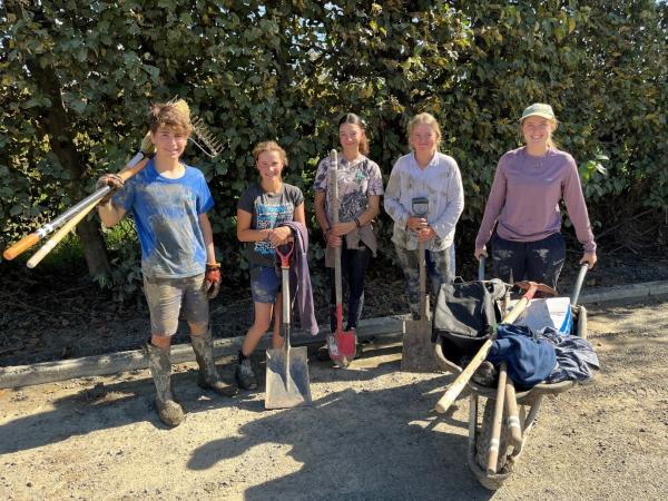 The clean-up crew, from left: Grayson, Nina, Kendra, Shanti and Gaia.