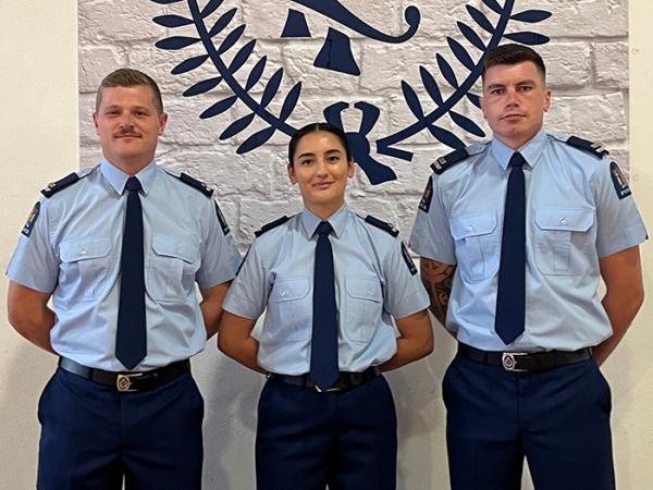Constables Ethan Bauckman (left), Bailee Carr and Jacob Samuel on graduation day.