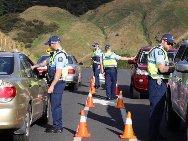 Impairment Prevention Team constables at a checkpoint in Waitangirua.