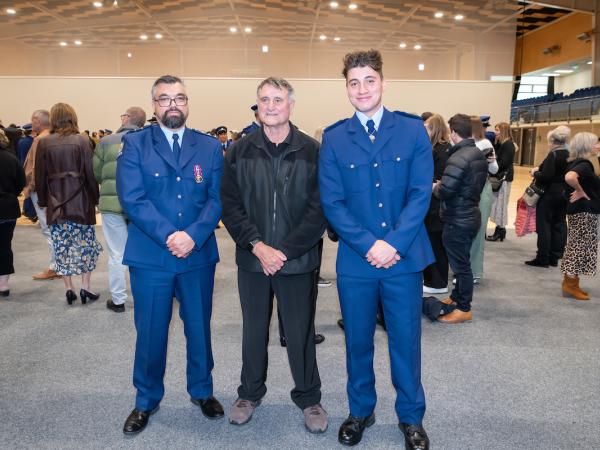 Insp Kane Haerewa, his father-in-law retired police officer Barry Smith and newly graduated son and grandson, Con Noah Haerewa.